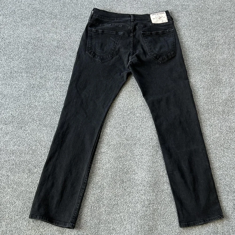 True Religion Ricky Relaxed Straight Jeans‎ Mens 34x33 Black Stretch Denim Logo